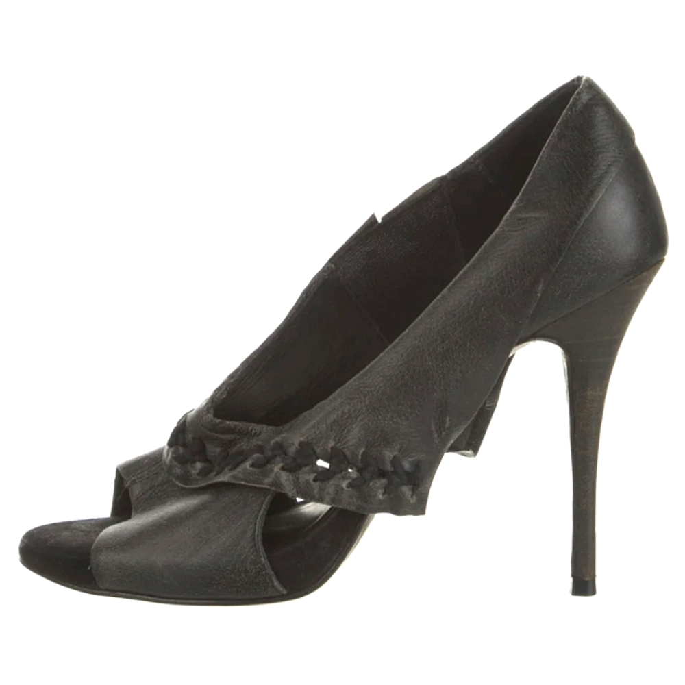 All Saints Black Leather Peep Toe Heel 37 7